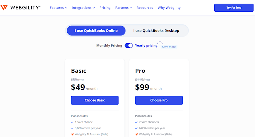 Webgility pricing