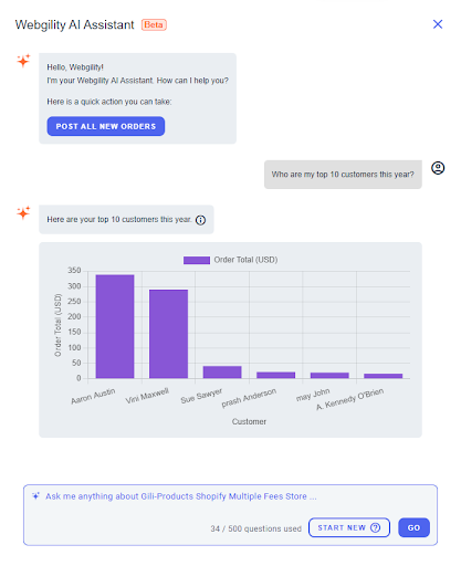 Analyze  revenue, sales and inventory with the Webgility AI Assistant